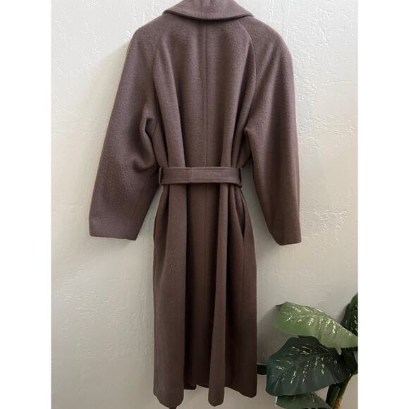 Vintage 1980's Taupe Wool Mohair Oversized Belted Trench Coat - Picture 9 of 12